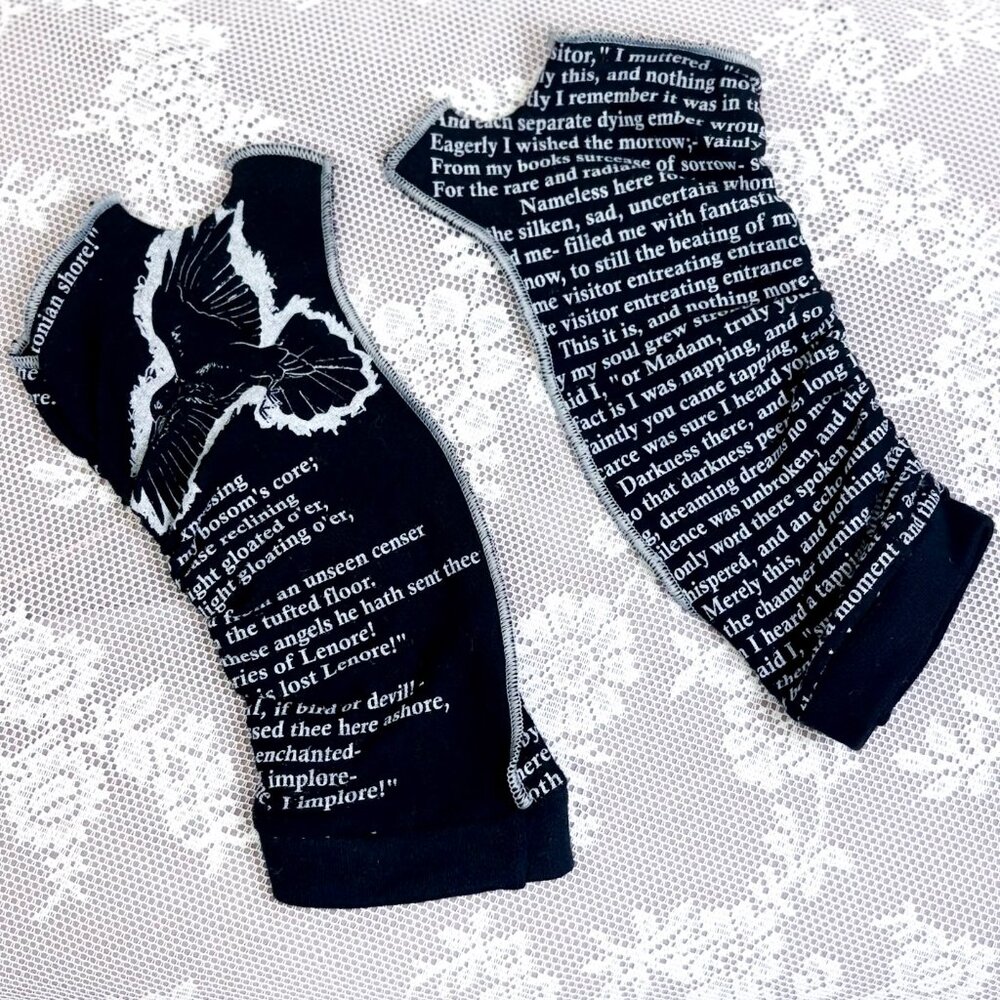 The Raven Writing Gloves Book Lover Gift Fingerless Arm Warmers Edgar Allan